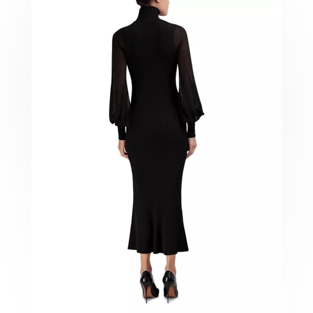 BCBGMAXAZRIA Sheer Sleeve Black Midi Sweater Dress Size XS - Picture 3 of 13